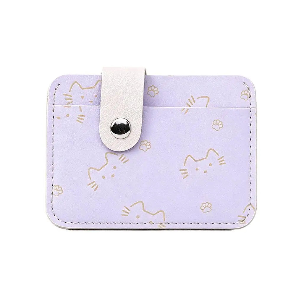 Cute Cat Print Card Holder Wallet for Women Girls Fashion PU Leather Money Bags Mini Slim Coin Purse Portable Daily Gift