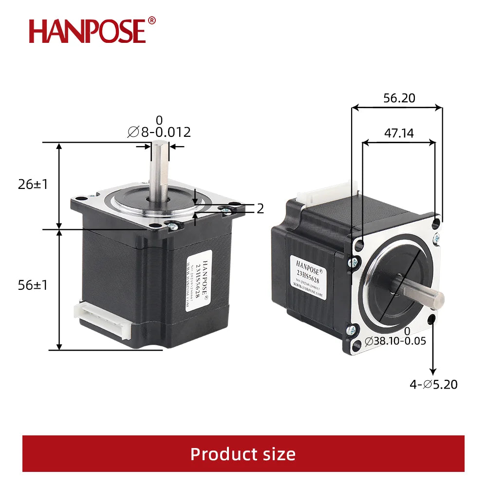 HANPOSE 23 Stepper Motor, Model 23HS4128 23HS5128 23HS5628 23HS7628, Shaft Diameter 8mm, Four-Wire System, 57 Series Motor.