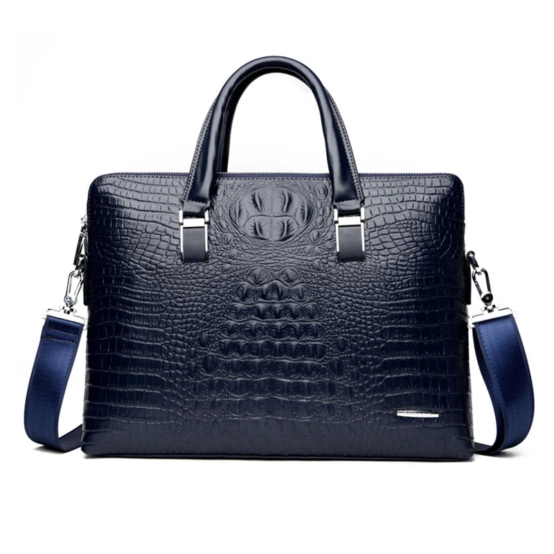 PU Leather Briefcase Bag Man Crocodile Alligator Tote Handbag Laptop 14 Computer Male Shoulder Business Messenger Portable Bag