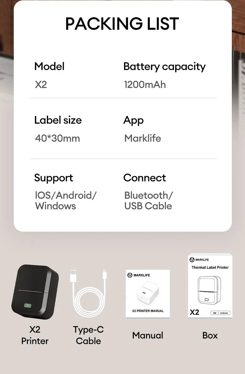 Marklife X2 Portable Bluetooth Thermal Label Printer