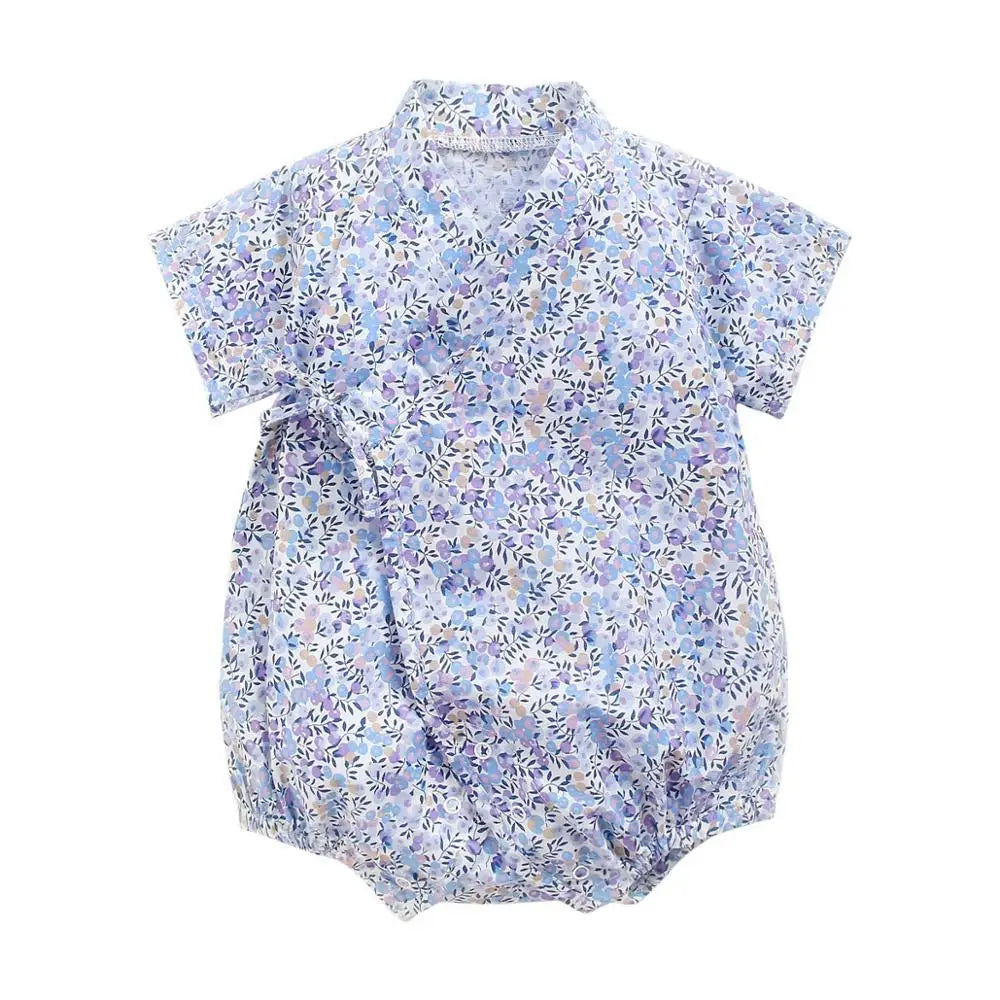 0-18M Summer Baby Girl Boys Clothing Rompers Jumpsuit Short-sleeved Floral Print Cute Soft Newborn Infant Baby Kimono Playwear