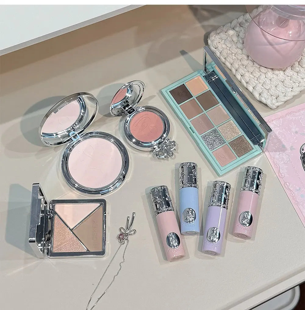 NICEKEY Face Makeup Sets Include 4 Lipgloss,1 Blush,1 Pressed Powder,1 Eyesshadow Palette,1 Contour Palette With Necklace Gift