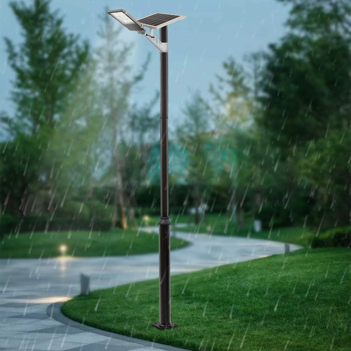 Street Light Pole, Street Lamp Post, Split Street Lamp Post, 5m Tall Outdoor Iron Pole, Galvanized Baking Paint Black, Floor Mounted, Load Capacity 100kg, for Solar Light Garden Light Surveillance Camera, Street Yard Parking