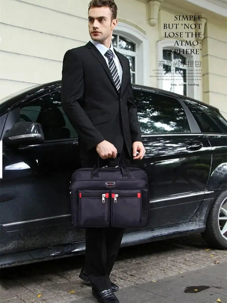 HOMEFISH Multi-pocket Portable Business Handbag for Men, Large Capacity Versatile Shoulder Briefcase for Daily Work & Casual Use