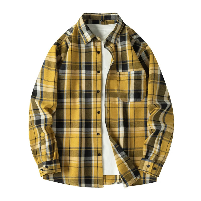 Men Shirt Plaid FlannelLong Sleeve Blue Loose Mens Casual Shirt Oversized Spring Autumn Comfortable Male Soft Dress Shirt