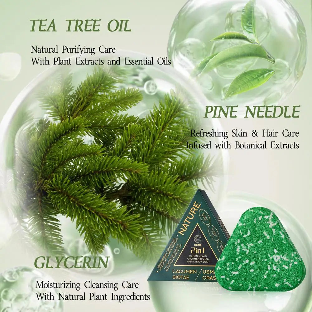 Usman Grass & Platycladus Herbal Shampoo Soap Natural Hair Treat Strengthens Roots Controls Oil Cleanses Scalp Hair Care