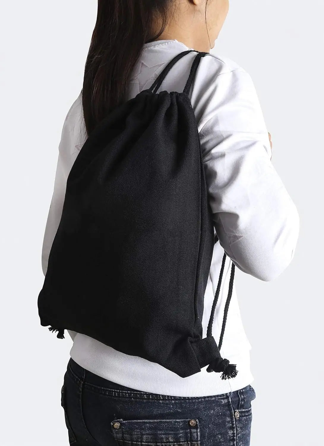 Cotton Canvas Drawstring Backpack Bag Gym Sackpack Sports String Sackpack Storage Gift Bag 2 Pack Black 34.5x40cm Casual