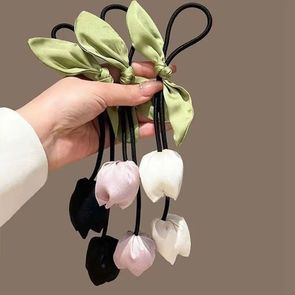 Sweet Tassels Tulip Hair Rope Cloth Bowknot Flower Hair Ring Hair Accessories Headdress Elastic Hair Band Women