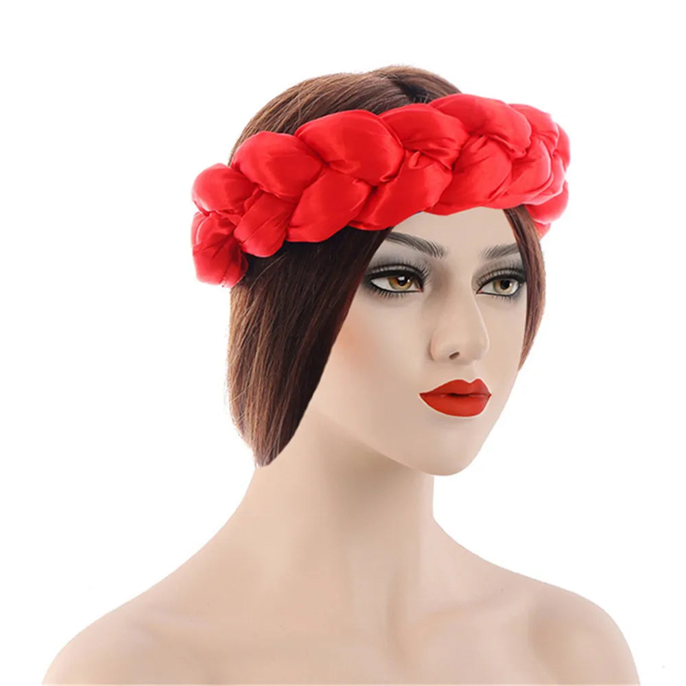 Exaggerated Satin Braid Headband for Women Lady Party Headpiece Candy Color Head Bands