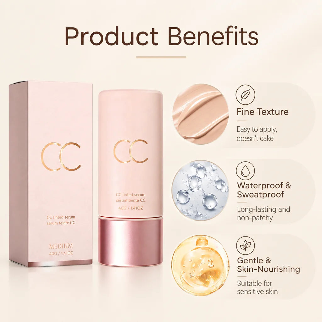 CC Tinted Serum Face Makeup, Color Correcting Moisturizing Skin Tint, Natural Coverage Makeup Base, Waterproof Long Lasting