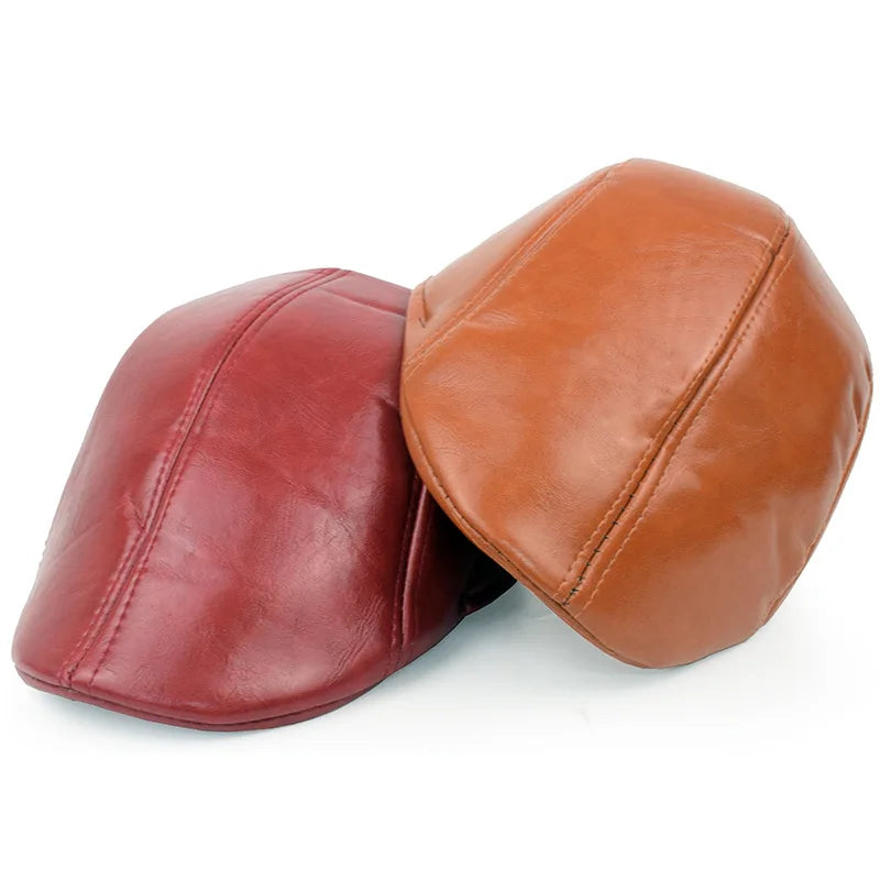 Fall Winter PU Men's Beret Hat Fashionable Casual Style Headwear for Men Bright Leather-like Warm Forward Hats Visors for Women