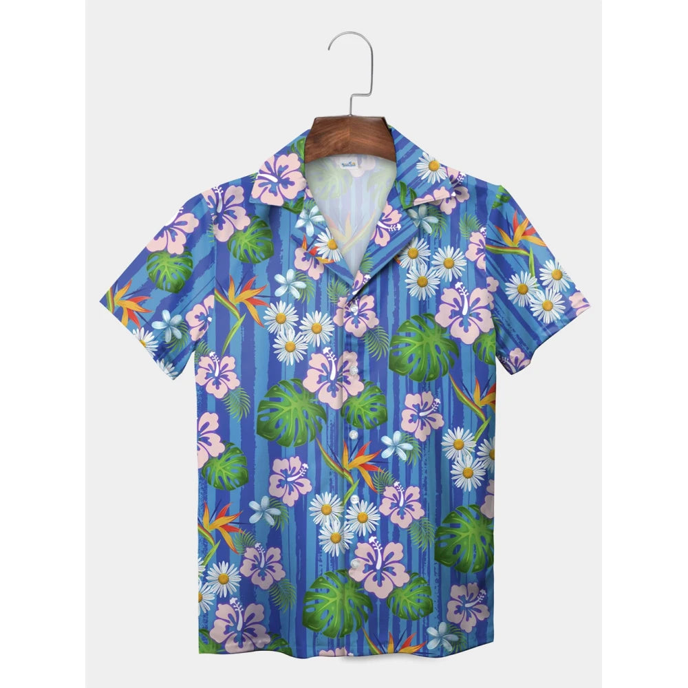Tropical Plant Leaves Palm Tree Leaves Casual Shirt Botanical Print Light Color Shirt Pattern Men's Short Sleeve Hawaiian Shirts