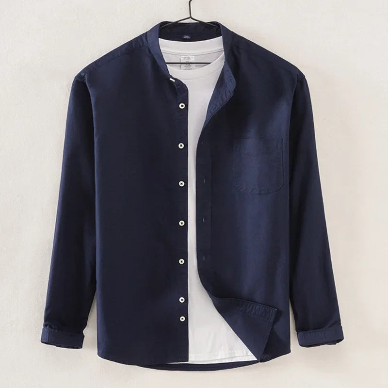 2027 Cotton Stand-up Neck Oxford Spinning Anti-wrinkle Casual Spring Autumn New Men's Shirt Jackets Long Sleeve Shirt Men's