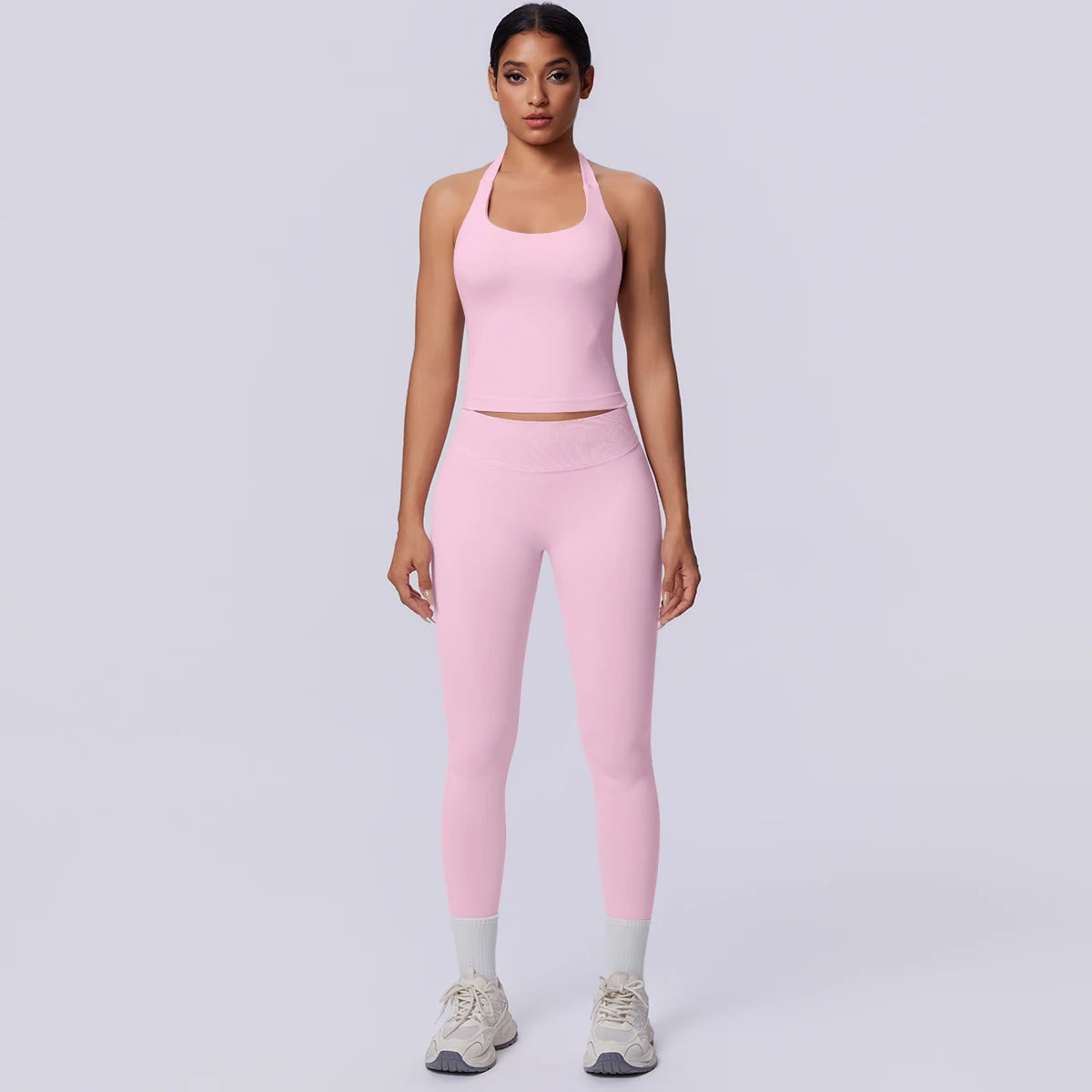 2PCS Woman Yoga Set Solid Color Sexy Fitness Top Summer Gym Workout High Stretch Female Pants Sports Fitness Clothing Yoga Set