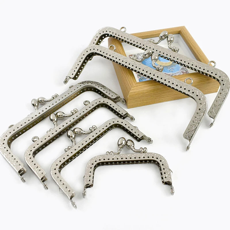 1/2/5Pcs Silver Embossed Metal Purse Frame Kiss Clasp 8.5-20cm Bag Handle for Handbag Wallet WovenBag DIY Handmade Accessories