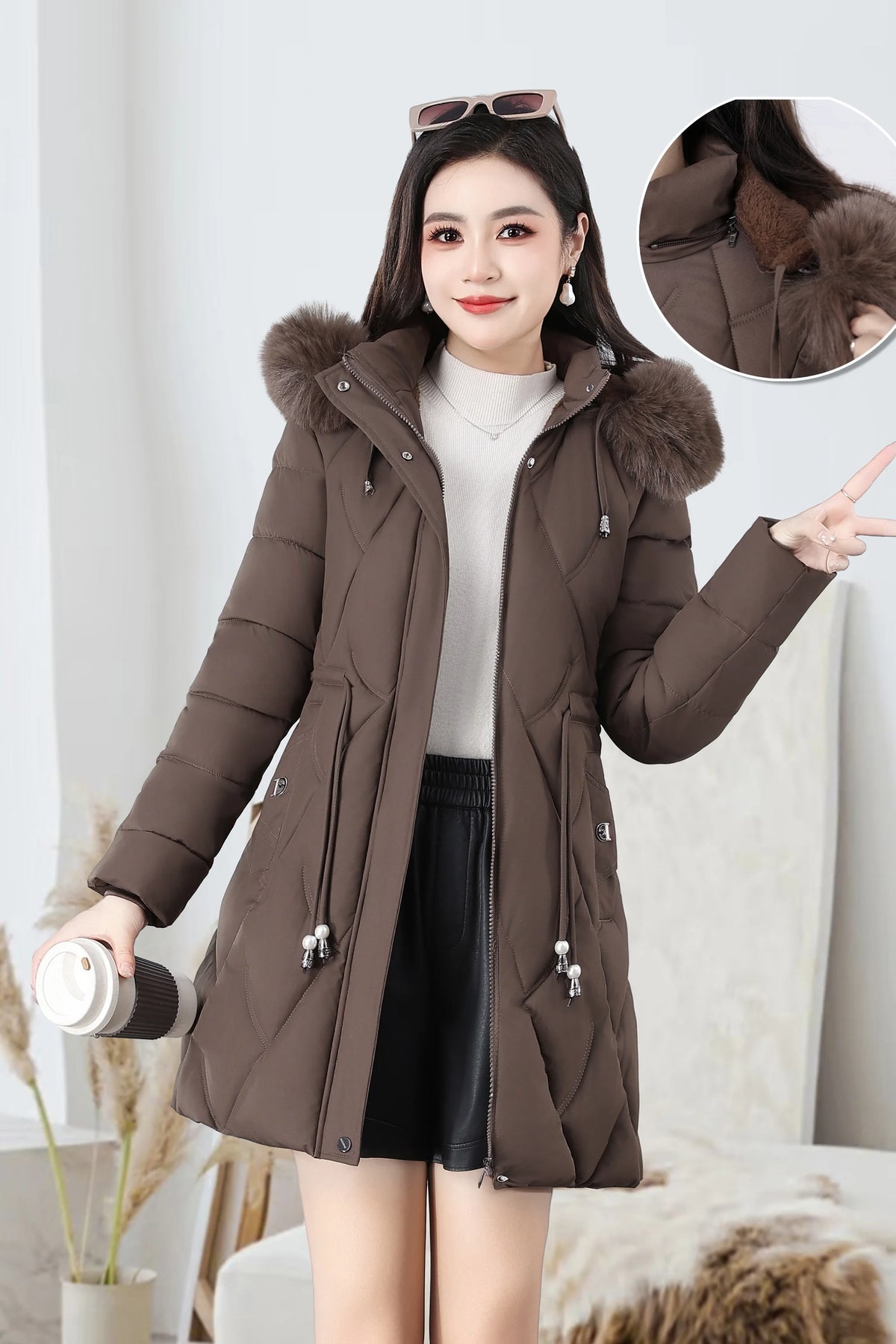 2026 Fashion Winter Women Parkas Long Slim Fashion Korean Big Fur Collar Zipper All-match Warm Down Jacket