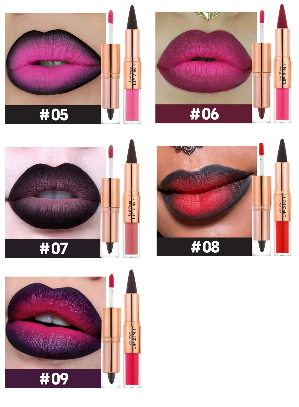 Sexy Red Black Lipstick Waterproof Lipliner Makeup Black Purple Rose Double Head Matte Lipgloss Tapered Lip Liner Contour Pencil