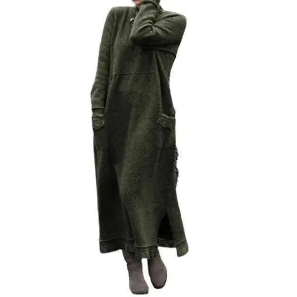 Women's Maxi Dress Autumn Winter Fashion New Style Elegant Loose Long Sleeve Hoodie Retro Casual Thick Warm Dresses For Women
