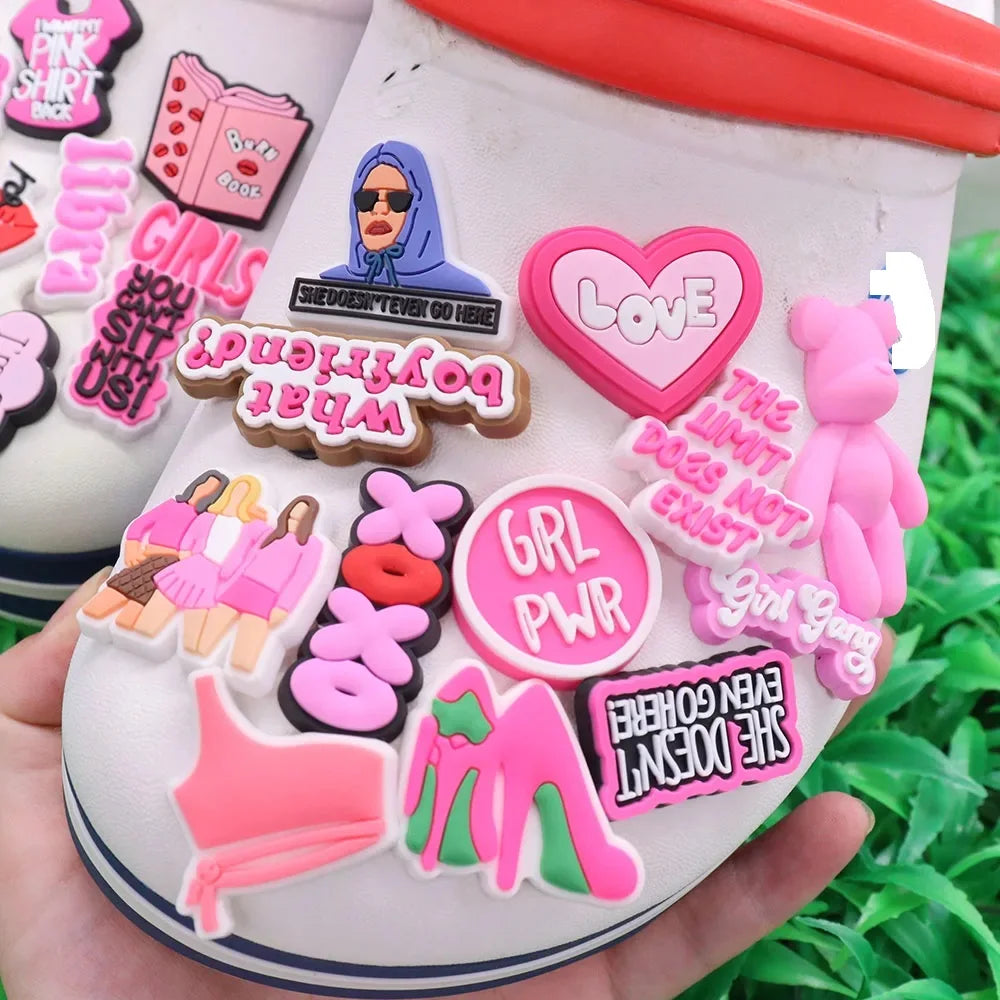 1-35PCS PVC Shoe Charms Limit Dose Not Exist Cool Libra Girls Thank You Love Feminist Buckle Clog Hole Slipper Decoration