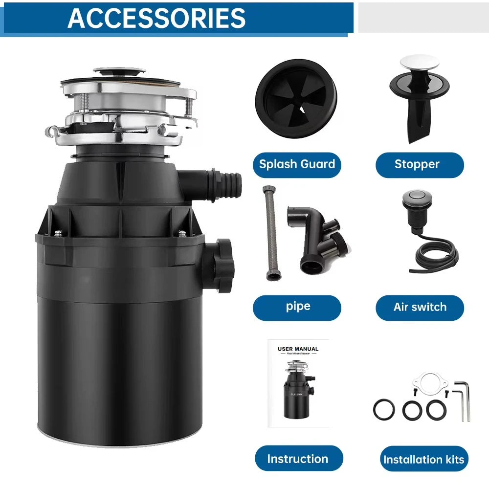 0.75 HP Stainless Steel Food Waste Disposer – 4-Stage, 1450 mL