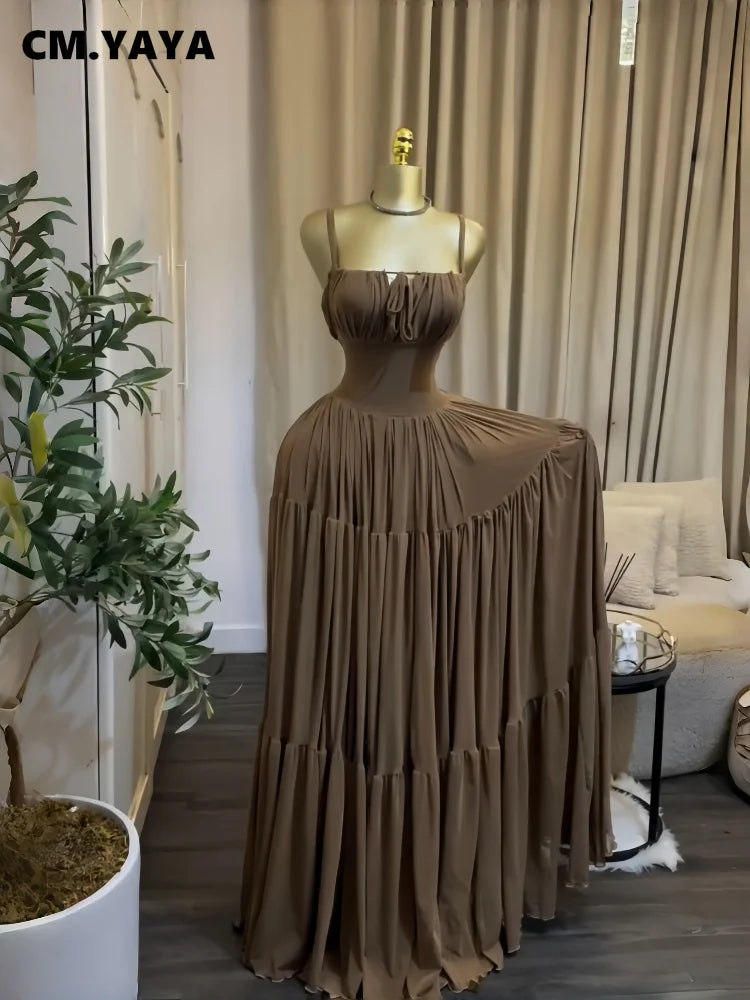 CM.YAYA 2026 Fall Winter Women Long Sleeve Slash Neck Long Maxi Dress Slim Evening Birthday Trendy Sexy Vacation Party Dresses