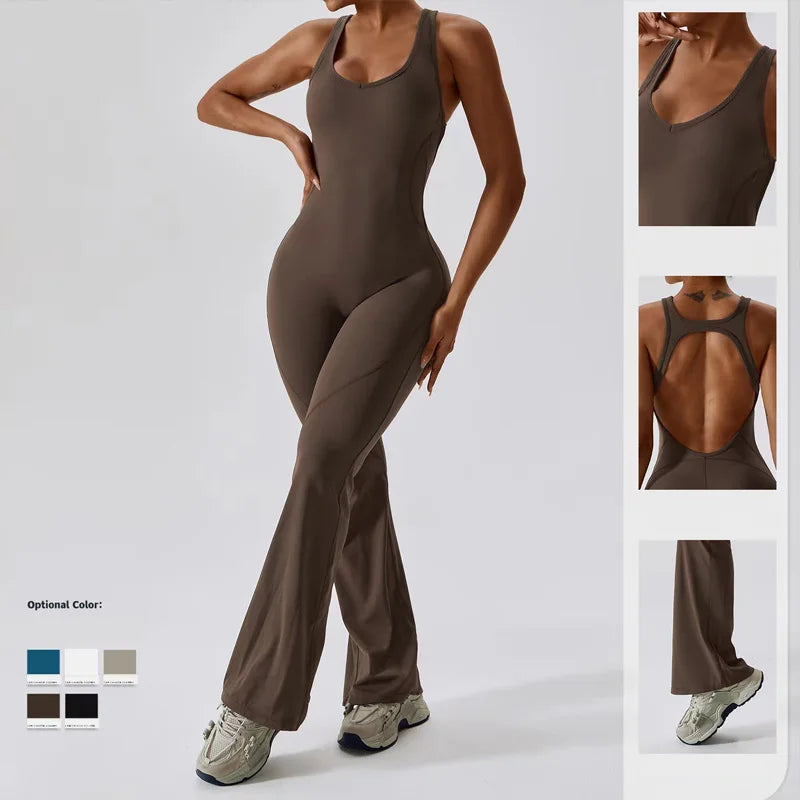 Summer Sport Yoga Jumpsuit Dance Traning Bell Bottoms One-Piece Clothes for Women Sport Set Women Workout Clothes for Women