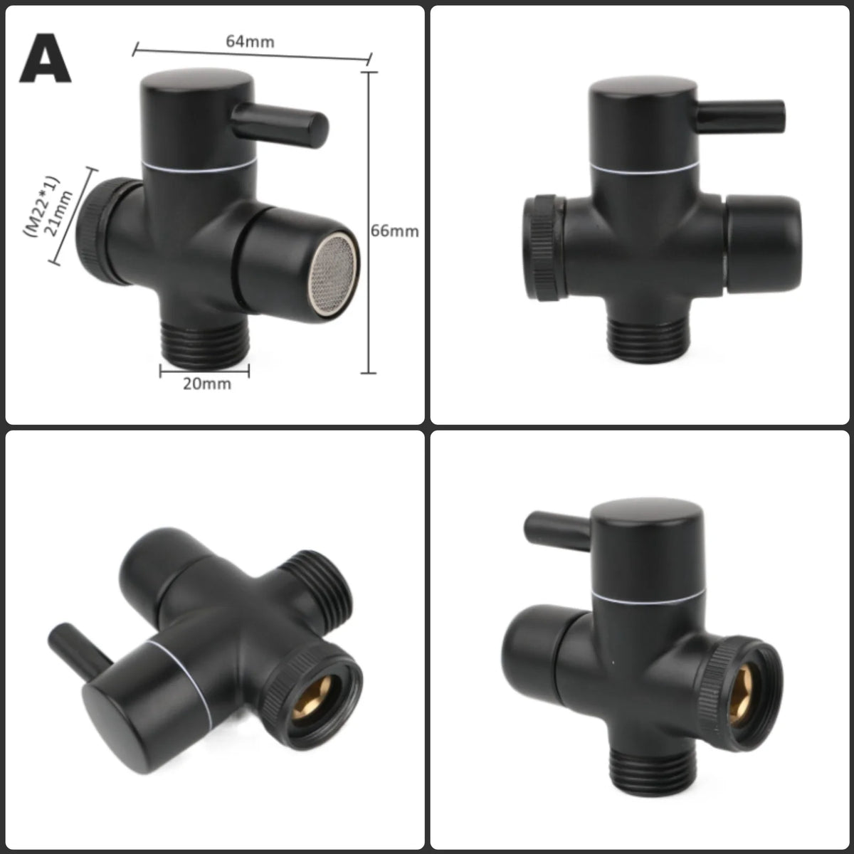 Black Brass Shower Arm Adapter G1/2’’ G3/4 Shower Diverter Valve For Handheld Shower Head Bathroom Kitchen Accessories