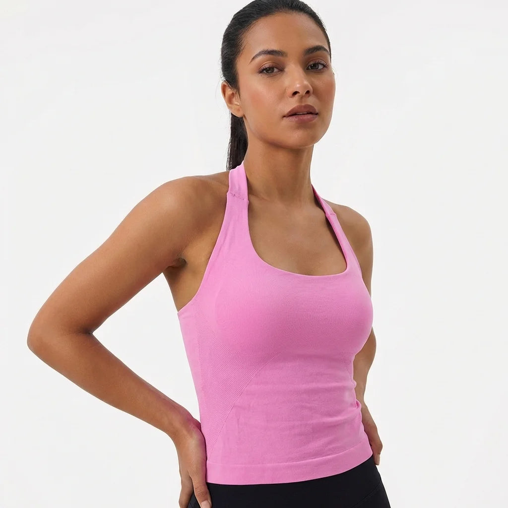 Women's Sexy Seamless Yoga Vest Fitness Bra Sports Bra Hanging Neck Yoga Vest Breathable Pilates Top Gym Top for Active Wear