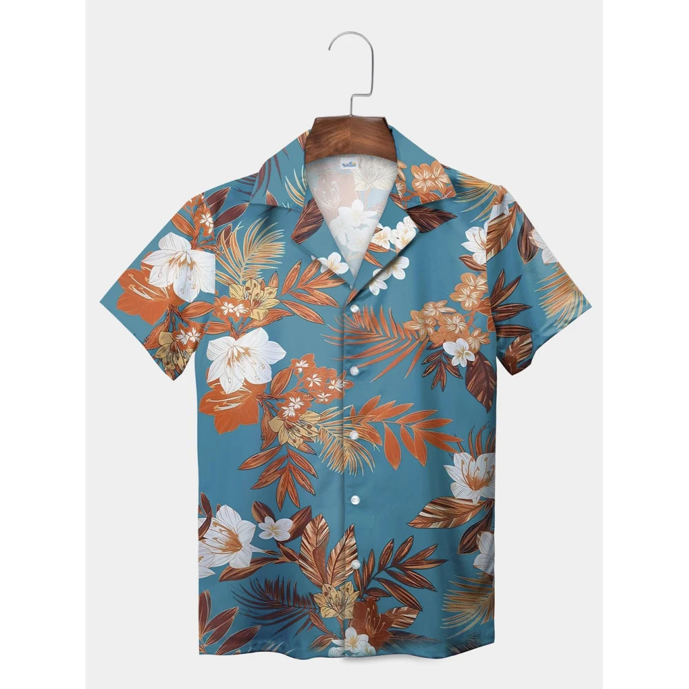 Tropical Plant Leaves Palm Tree Leaves Casual Shirt Botanical Print Light Color Shirt Pattern Men's Short Sleeve Hawaiian Shirts