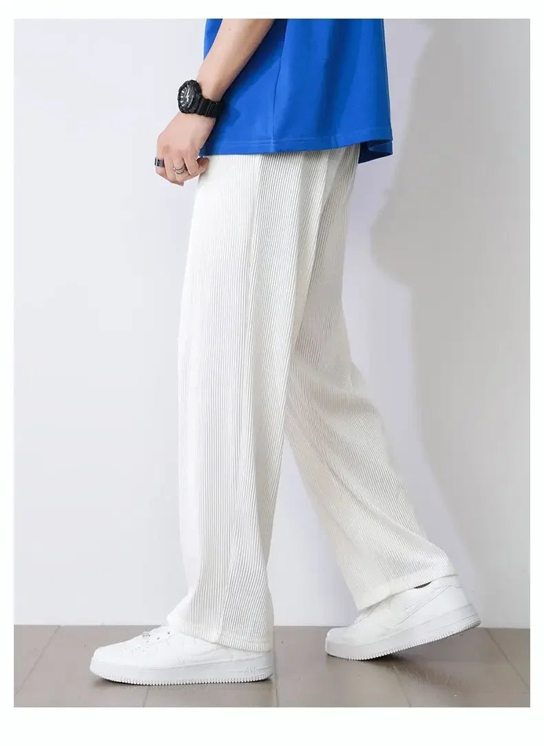 Summer White Casual Pants Men's Ice Silk Pants Men's Drape Floor Mop Pants Korean Straight Loose Wide Leg Long Pants