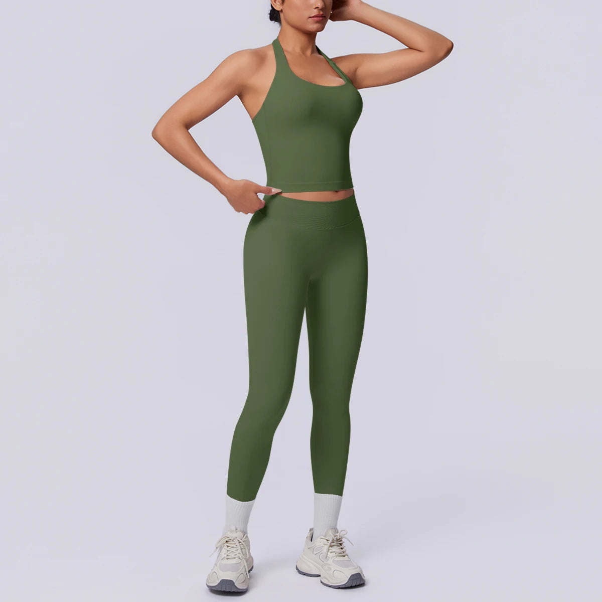 2PCS Woman Yoga Set Solid Color Sexy Fitness Top Summer Gym Workout High Stretch Female Pants Sports Fitness Clothing Yoga Set