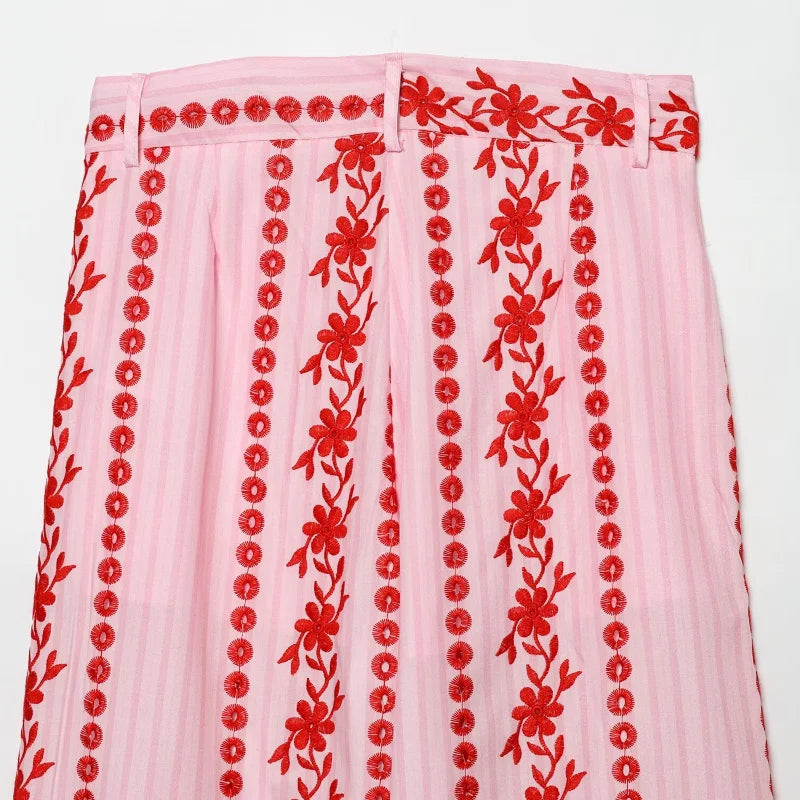 Hollow out Embroidery Long Pants Woman High Waist Flower Loose Straight Versatile Trousers Casual Street Lady New Fashion Pants