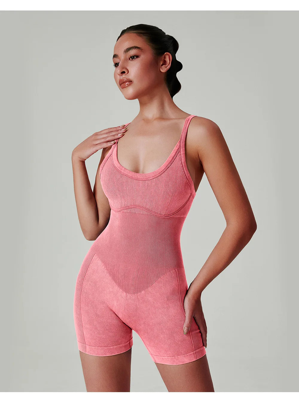 Seamless Shorts Gym Set Women Jumpsuit Yoga Set Water-washed 1pc Summer Workout Suit Bodysuit Fitness Push Up Short Sport Set