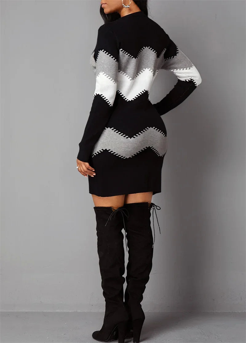 2025 Autumn Women's French Velvet Mini Dress Elegant Colour Blocking Casual Streetwear Femme Casual Slim Fit Pullover Dresses