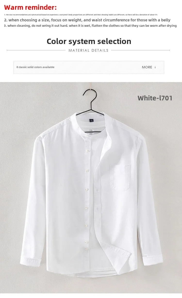 2027 Cotton Stand-up Neck Oxford Spinning Anti-wrinkle Casual Spring Autumn New Men's Shirt Jackets Long Sleeve Shirt Men's