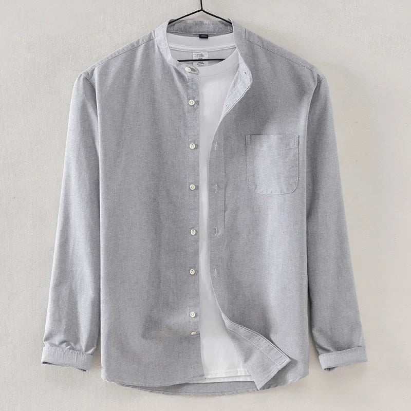 2027 Cotton Stand-up Neck Oxford Spinning Anti-wrinkle Casual Spring Autumn New Men's Shirt Jackets Long Sleeve Shirt Men's