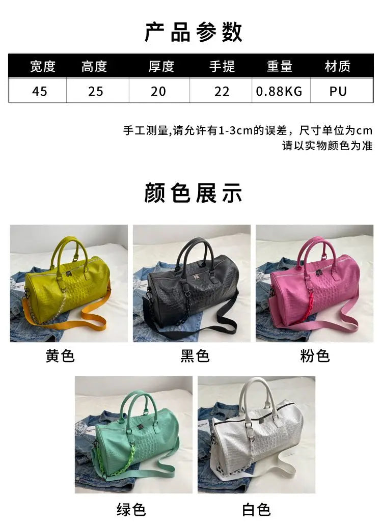 European / American Fashion Crocodile Pattern Embossed Large Capacity Portable Sports Travel Single Shoulder Crossbody Bag Trend