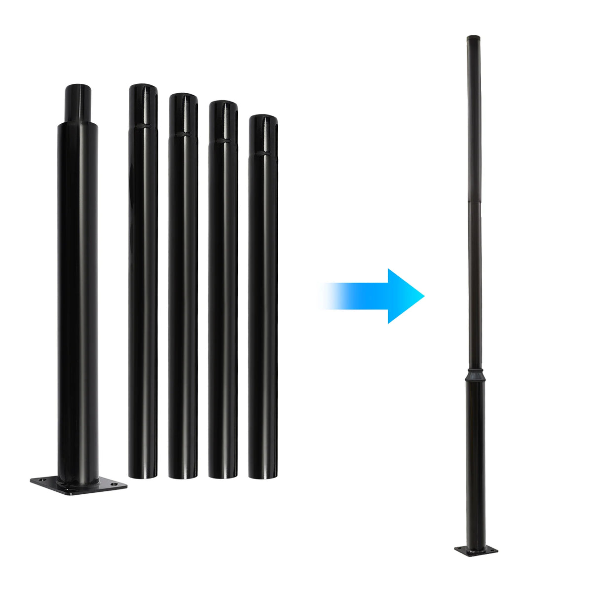 Street Light Pole, Street Lamp Post, Split Street Lamp Post, 5m Tall Outdoor Iron Pole, Galvanized Baking Paint Black, Floor Mounted, Load Capacity 100kg, for Solar Light Garden Light Surveillance Camera, Street Yard Parking
