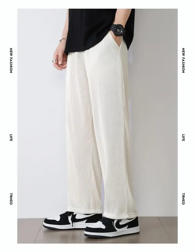 Summer White Casual Pants Men's Ice Silk Pants Men's Drape Floor Mop Pants Korean Straight Loose Wide Leg Long Pants