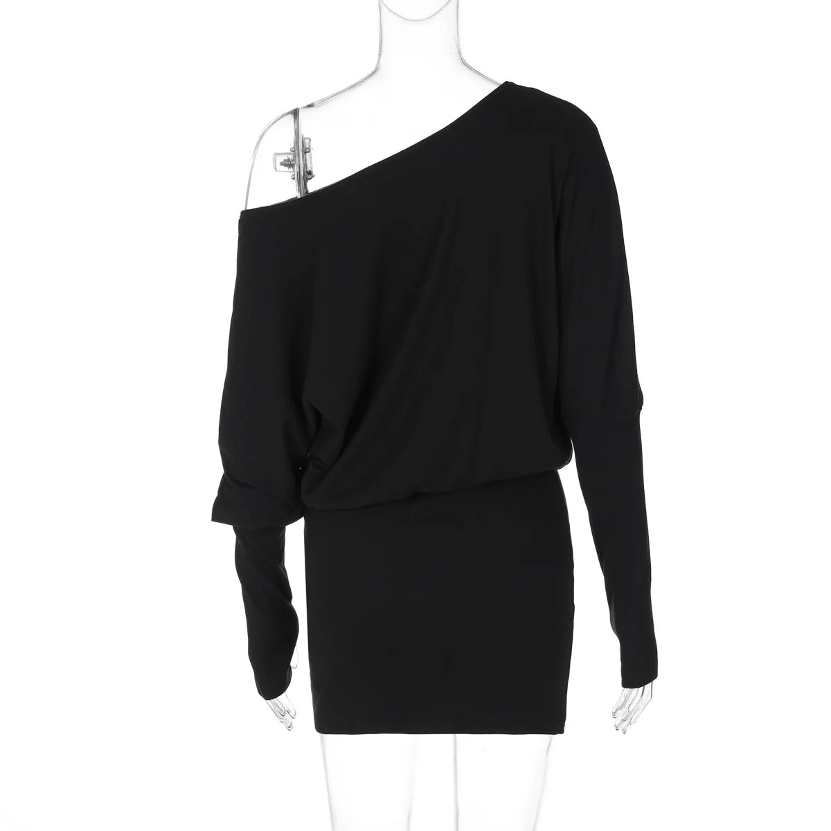 Women's Off-Shoulder Mini Dress Long Sleeve Oblique Neck Bodycon Sexy Short Fashion for Party Club Fall Winter