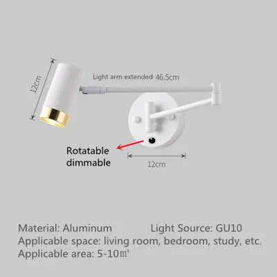 Led Dimmable Wall Lamp Bedroom Bedside Reading Light Folding Telescopic Switch Modern Creative Study Rocker Wall Light Fixture