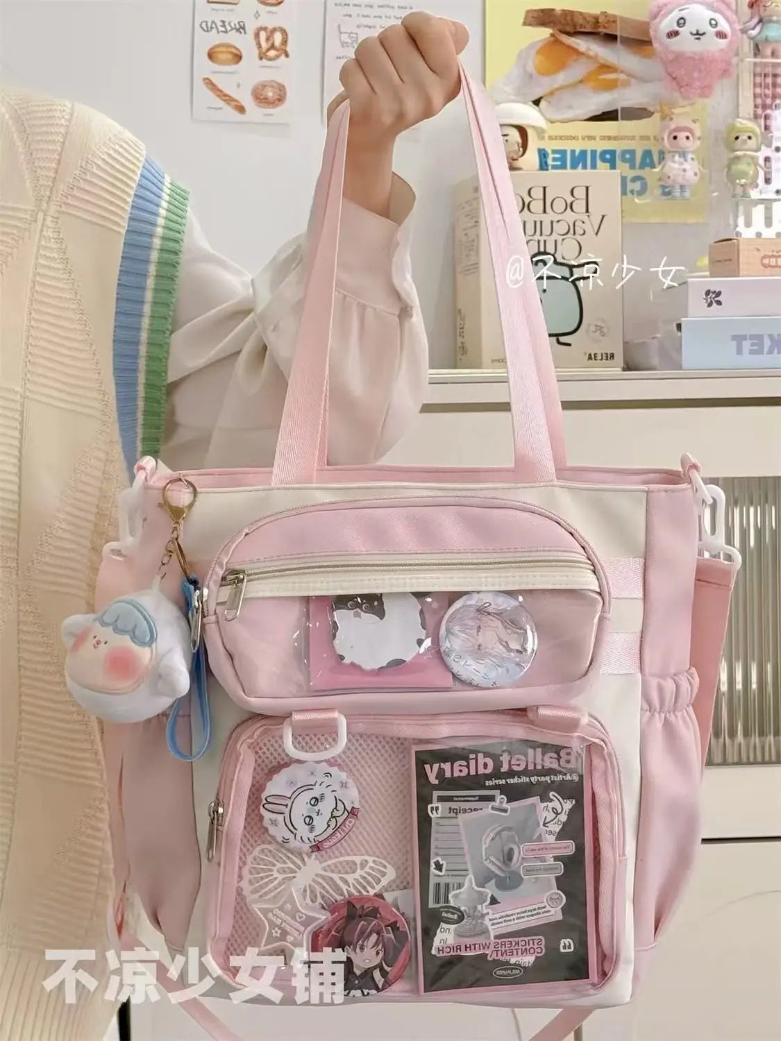 JIAERDI Transparent Blue Ita Bag Handbag Women Anime Portable Large Capacity Shoulder Tote Bag Female Nylon Crossbody Bags Girls