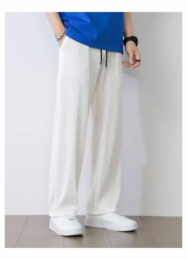 Summer White Casual Pants Men's Ice Silk Pants Men's Drape Floor Mop Pants Korean Straight Loose Wide Leg Long Pants