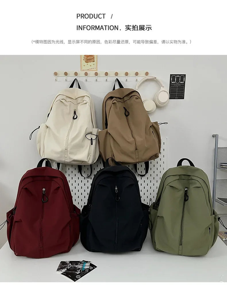 15.6 Inch Nylon Waterproof College Backpack Large Capacity Travel Unisex Laptop Backpacks Simple Design School Bag for Teenagers