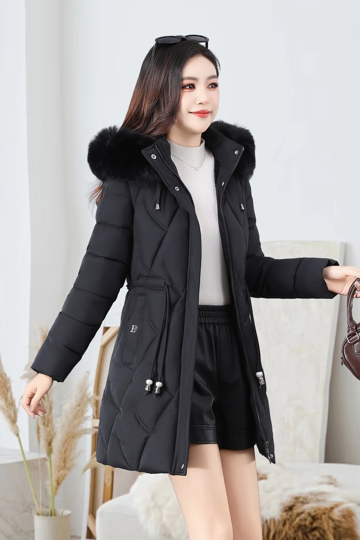 2026 Fashion Winter Women Parkas Long Slim Fashion Korean Big Fur Collar Zipper All-match Warm Down Jacket