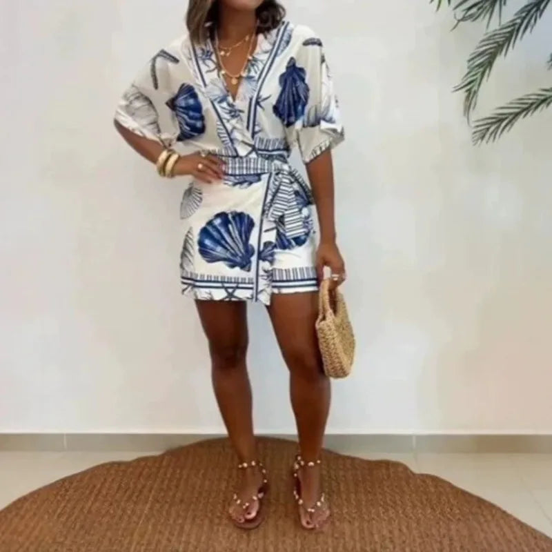 European American Summer New in Sweet Two-piece Setprinting Fashionable Comfortable Summer Women's Casual T-shirt Shorts Suit