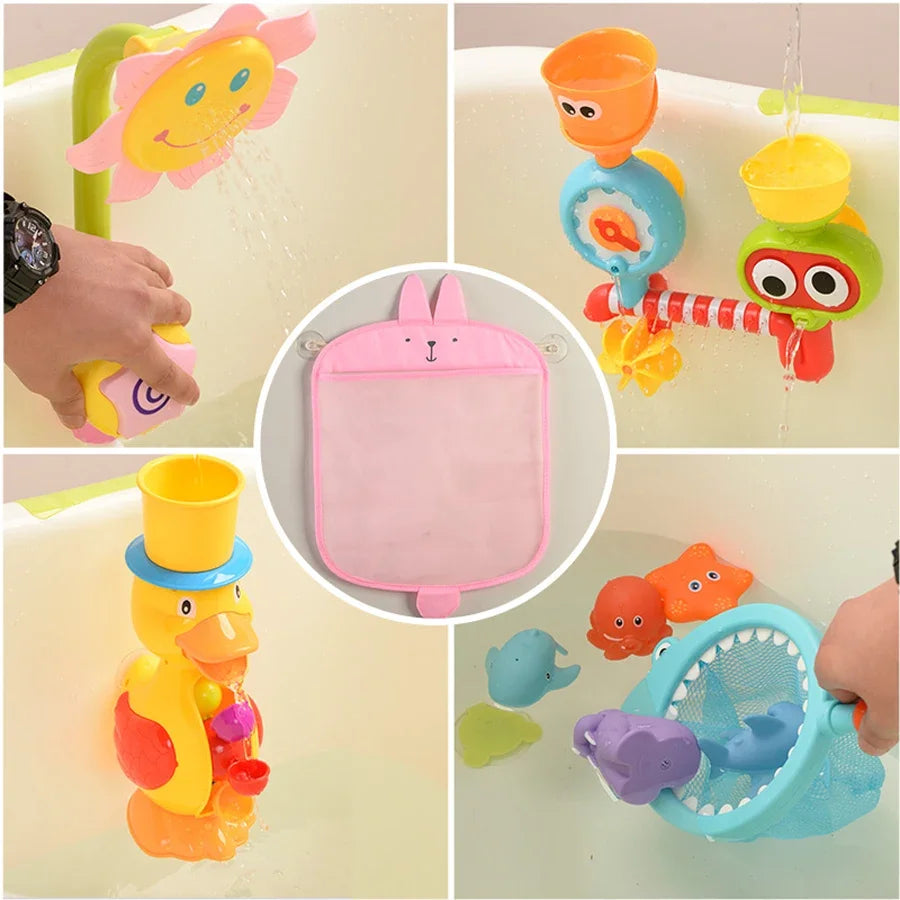 Baby Shower Bath Toys White Baby Kids Toy Storage Mesh with Strong Suction Cups Toy Bag Net Bathroom Organizer for Kids Toddlers