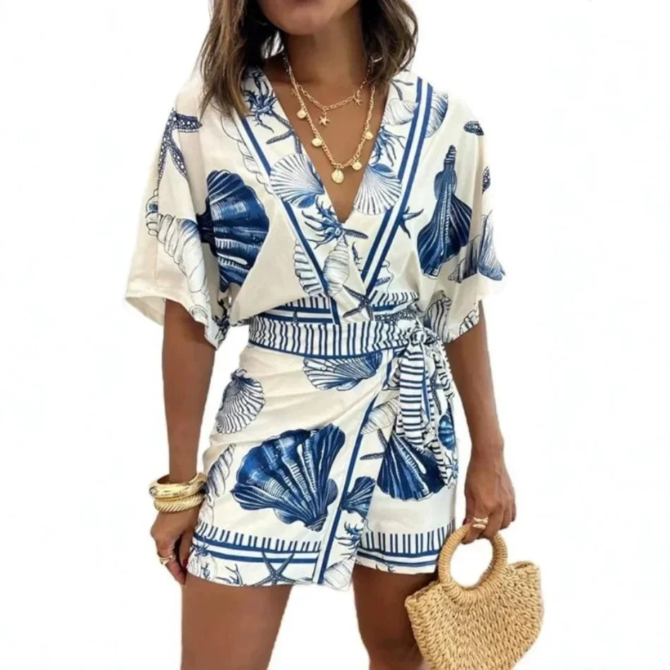European American Summer New in Sweet Two-piece Setprinting Fashionable Comfortable Summer Women's Casual T-shirt Shorts Suit