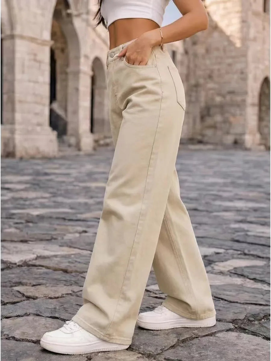 2026 New American Fashion Women's Loose Casual Wide Leg Straight Denim Jeans Baggy Streetwear Pants All Season Trousers