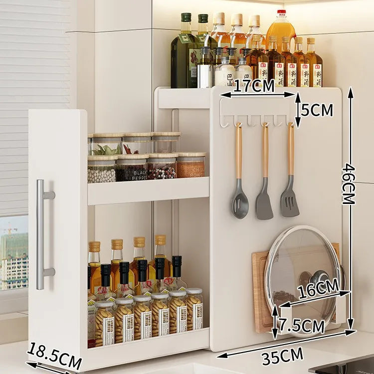 Kitchen Pull-out Spice Rack Countertop Multifunctional Seasoning Storage Rack Dustproof Ultra-Narrow Box Cabinet